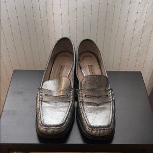 Zara Silver Metallic Penny Loafers Size 40